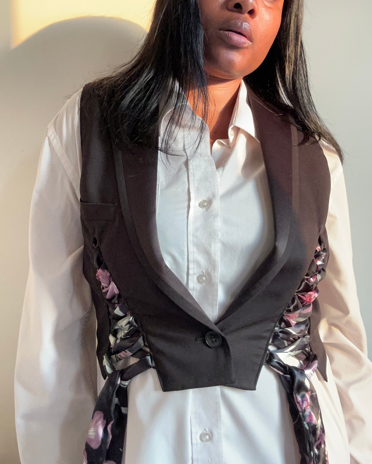 Upcycled waistcoat with straps