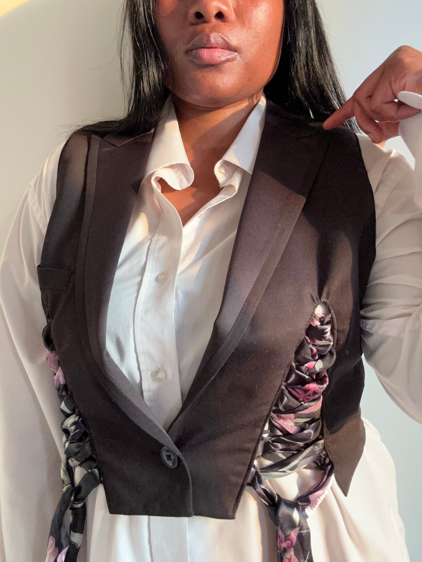 Upcycled waistcoat with straps