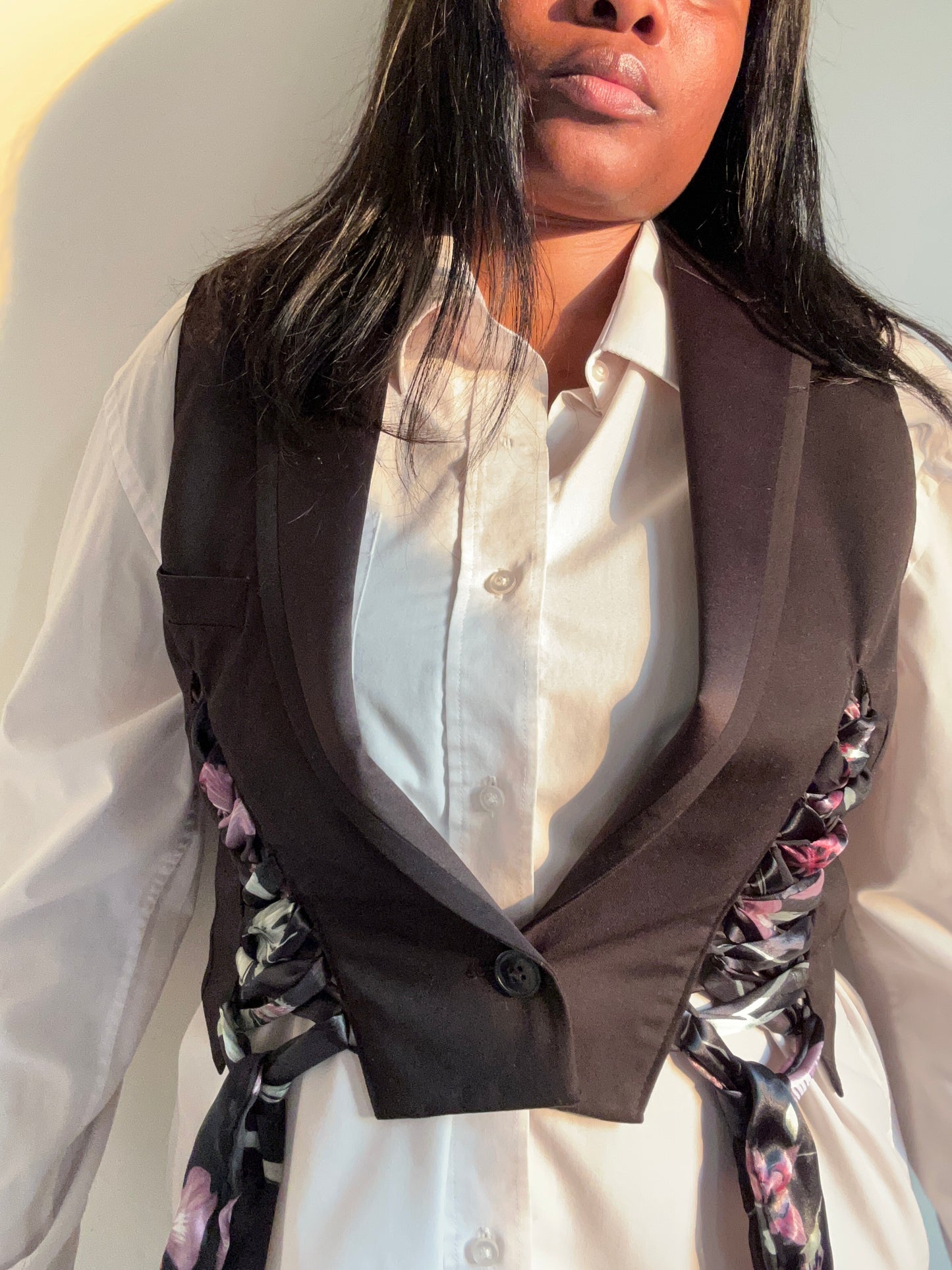 Upcycled waistcoat with straps