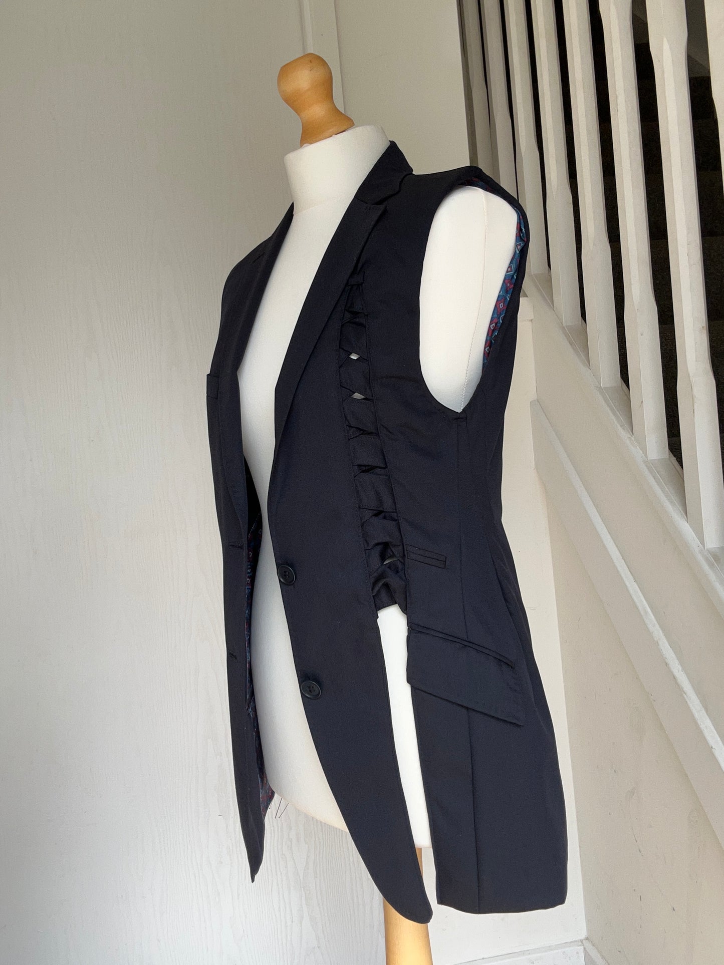 Upcycled long waistcoat and skorts set