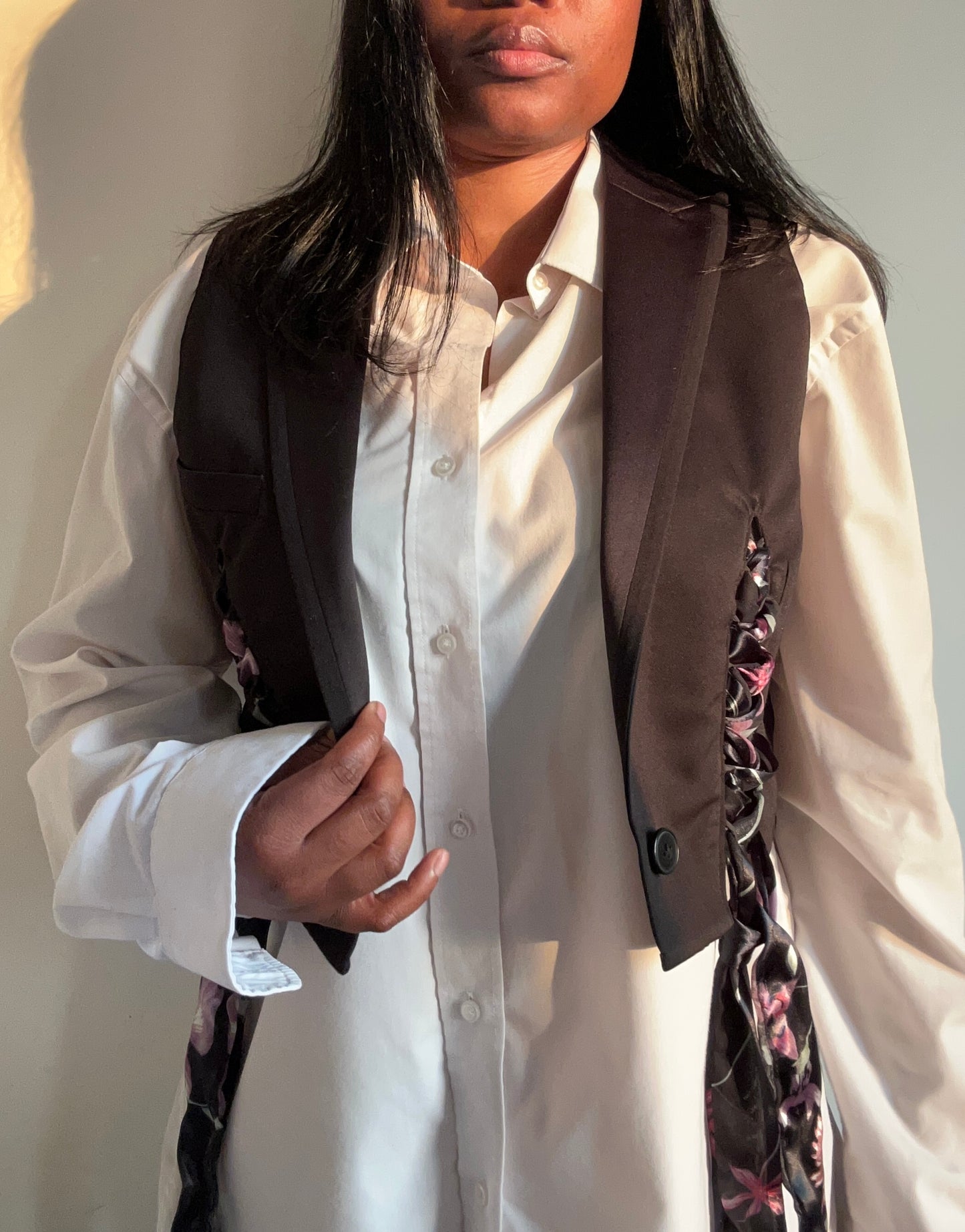 Upcycled waistcoat with straps