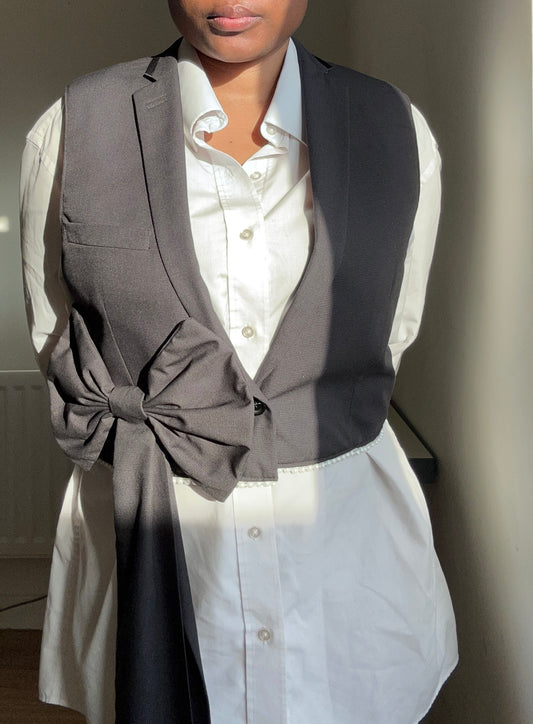 Upcycled waistcoat with a bow