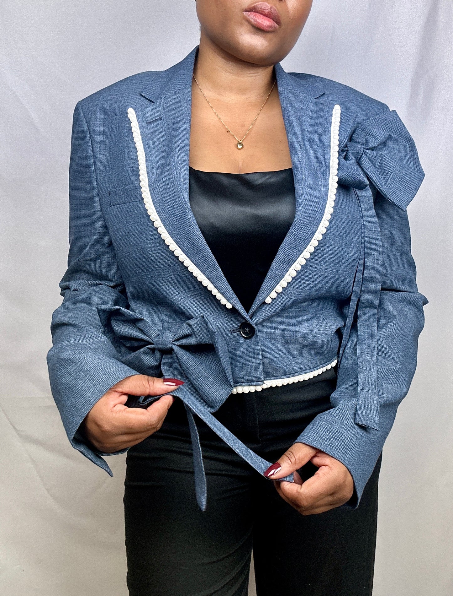 The Upcycled Bows & Pearls blazer